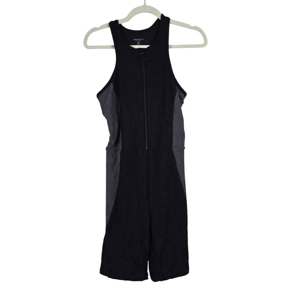 TWENTY Montreal Womens Black 3D‎ Activewear Bodysuit Shorts Zip Front Large Gym